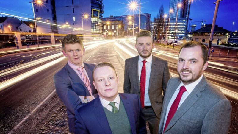 Pictured in Belfast are Onecom&rsquo;s local team (from left) Stuart Lunn, Paul Lawther, Darren Brown and Mark Fraser 
