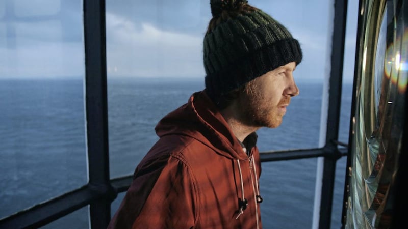 Stevie Scullion of Malojian at work during the recording of their new album at Rathlin East Lighthouse 