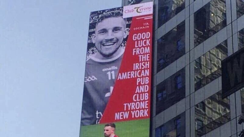 Tyrone star Niall Sludden&#39;s face beams down from Times Square, New York 