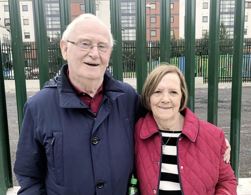 Mary Merritt, 86, a survivor of Catholic run institutions, with her &quot;saviour&quot; and husband of 52 years William outside the Sean McDermott Street Magdalene Laundry in Dublin where campaigners have called on the government to live up to commitments on redress and a memorial for survivors and their relatives. Picture by Ed Carty/PA Wire