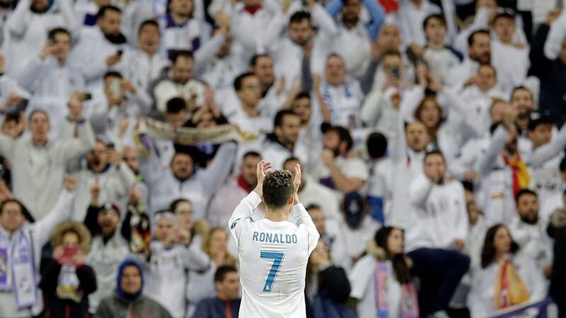 Real Madrid&#39;s Cristiano Ronaldo greets supporters at the end of a sensational Champions League quarter-final, second leg at the Bernabeu. The Portuguese superstar scored an injury-time penalty to seal a 4-3 aggregate win over Juventus, after the Italians had wiped out Real&#39;s 3-0 lead from the first leg 