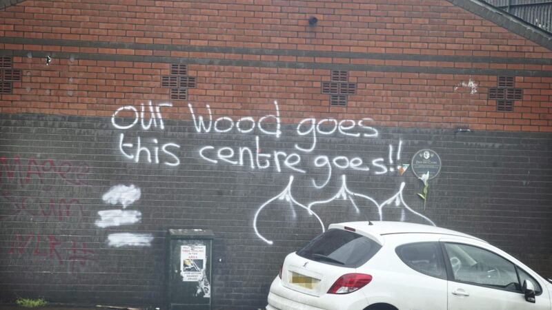 Threatening graffiti which appeared in the New Lodge area yesterday. 