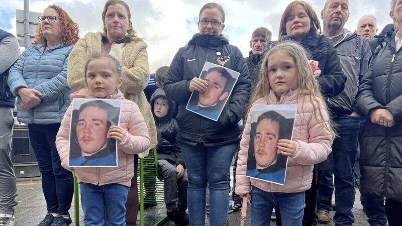 Some of those who attended an event to remember Damien Walsh on Saturday. Picture by Mal McCann. 