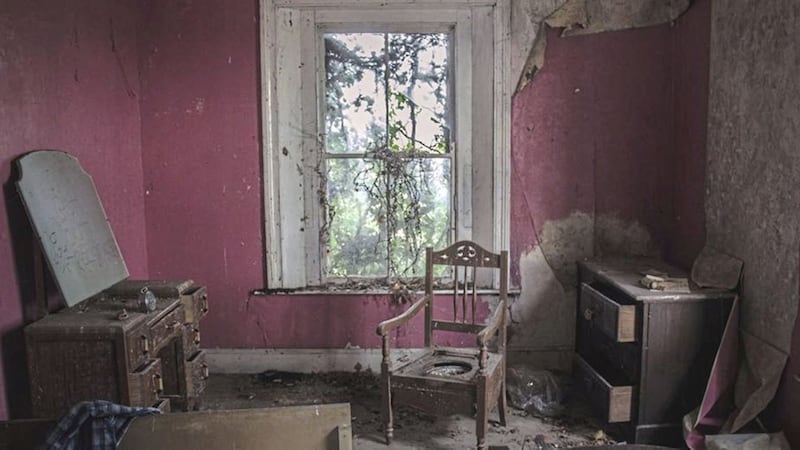 The abandoned bedroom of a north west home complete with commode
