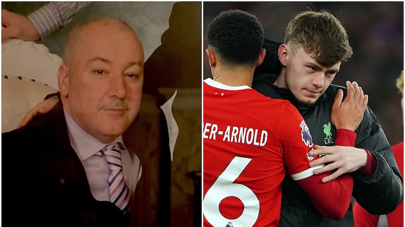 Joe Bradley (left) who died on Saturday morning, just three days after his son Conor (right) scored his first goal for Liverpool on Wednesday night.