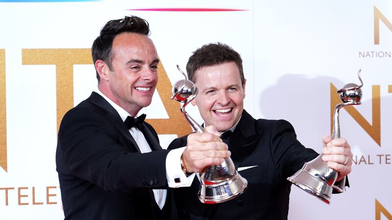 Ant McPartlin (left) and Declan Donnelly after winning the TV presenter award in 2021 (Ian West/PA)