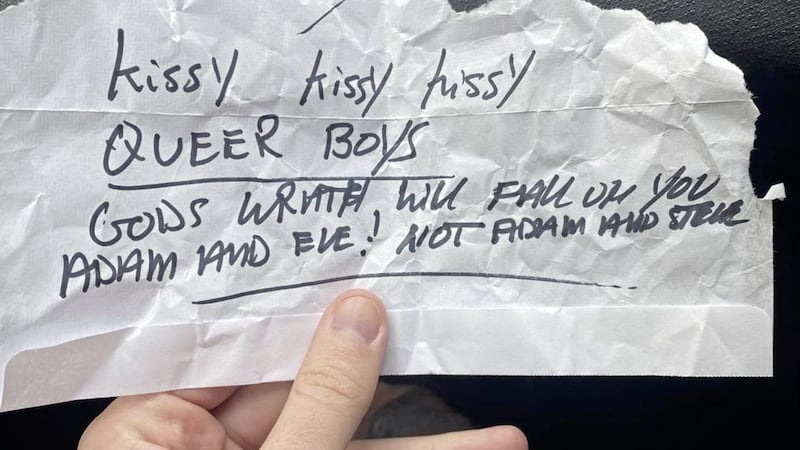 The note was left on the windscreen of their car in Newcastle 