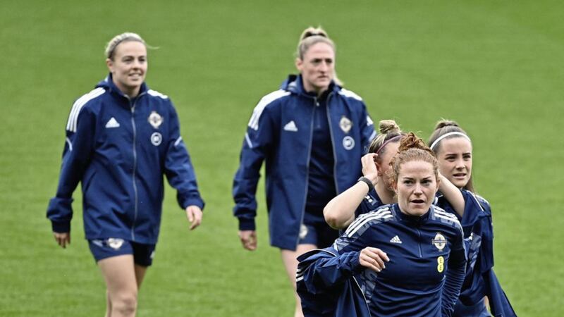 Hold my jacket - Northern Ireland captain Marissa Callaghan (front) is ready to take on England at a packed Windsor Park tonight. <br />Pic Colm Lenaghan/Pacemaker