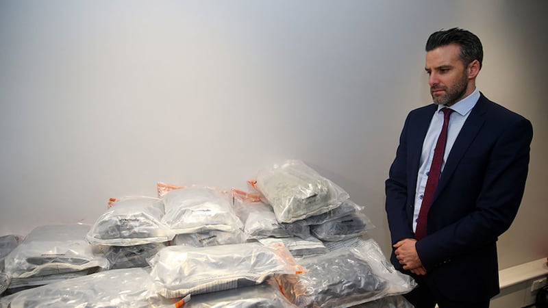 Detective Superintendent Bobby Singleton with approximately 50kg of herbal cannabis with an estimated street value of just under &pound;1million following an operation in Belfast. PIcture by Mal McCann&nbsp;
