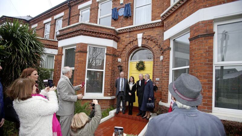 Alistair Nelson, Belfast lord mayor Nuala McAllister, Graham Nelson and Romilly Carter at the unveiling of the blue Plaque to Havelock Nelson. Picture by Mal McCann