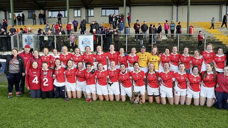 Donaghmoyne Ladies celebrate after defeating Termon in the Ulster Senior Ladies final at Killyclogher on Sunday. 
