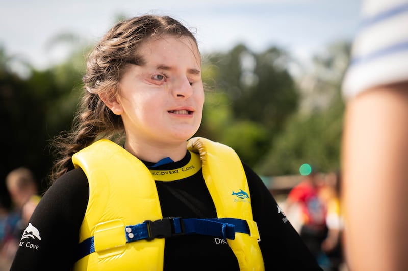 Lily Kneeland during the Dreamflight visit to Discovery Cove in Orlando, Florida