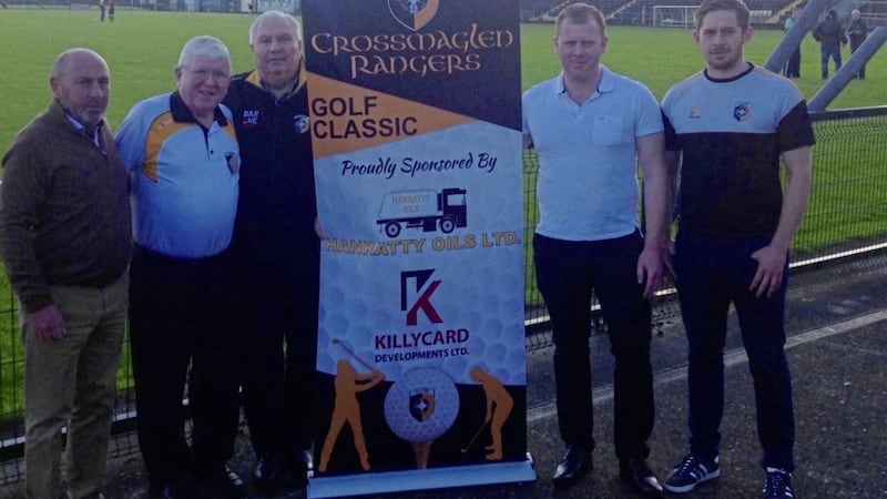 Crossmaglen Rangers will hold their annual golf classic on Friday, July 7 at Concra Wood Golf Course, Castleblayney. Pictured at the recent launch are Peter Byrne, Gene Duffy, Joe Kernan and Eugene and Johnny Hanratty of sponsors Killycard Developments and Hanratty Oils 