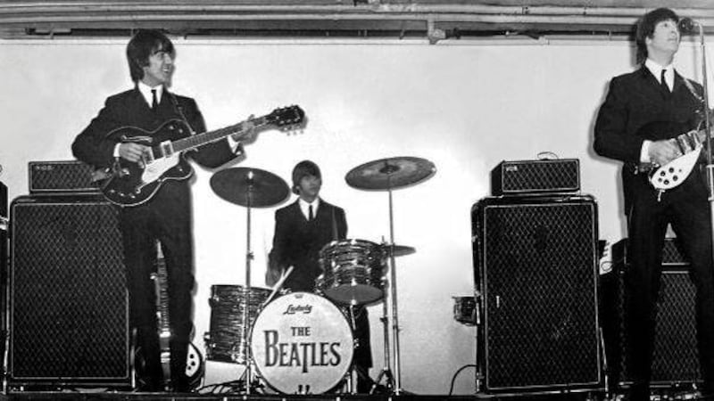 The Beatles playing at the King&#39;s Hall in Belfast in November 1964 