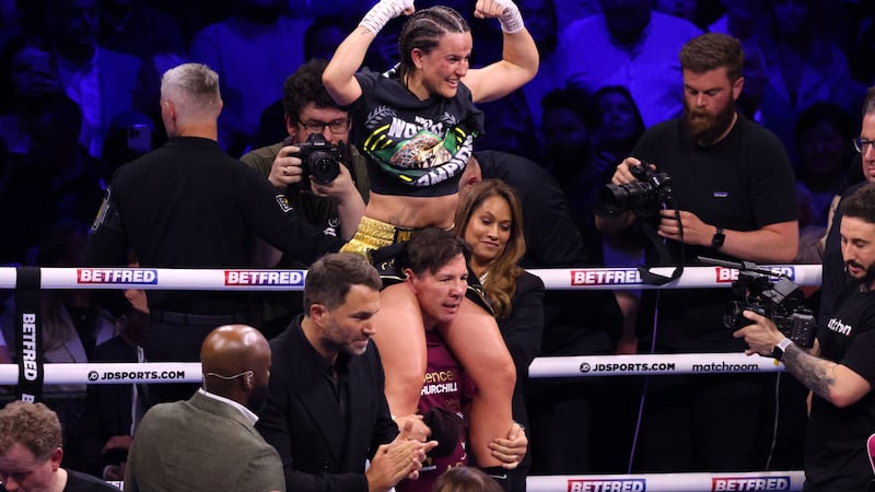 Chantelle Cameron celebrates after beating Katie Taylor at the 3Arena on Saturday night