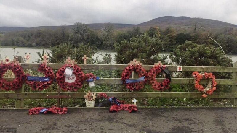 Poppy wreaths damaged at the site of the 1979 Narrow Water bombing 
