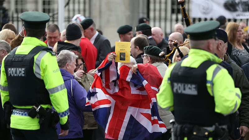 Protesters at today's military veterans' rally at City Hall, Belfast, organised by Justice for Northern Ireland Veterans. Picture by&nbsp;Brian Lawless, PA Wire