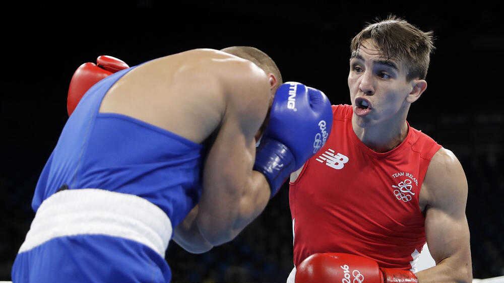 Michael Conlan fighting Russia&#39;s Vladimir Nikitin during a men&#39;s bantamweight 56kg quarter finals at the Olympics in Rio 