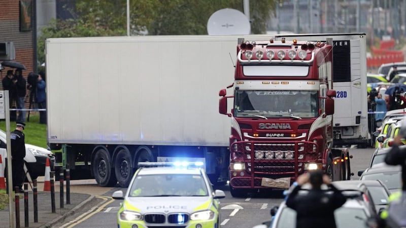 The container lorry where 39 people were found dead in Waterglade Industrial Park in Grays, Essex. Picture by Aaron Chown, Press Association 