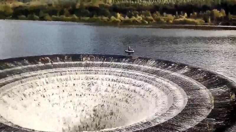 The overflows in Ladybower Reservoir in Derbyshire drain excess water when the lake is full.