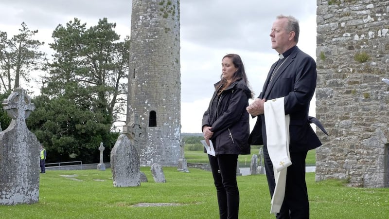Dr Nicola Brady, chair of the Synodal Pathway steering committee and Archbishop of Armagh Eamon Martin during the Prayer Service at Clonmacnoise following the pre-synodal assembly. Picture by LiamMcArdle.com. 