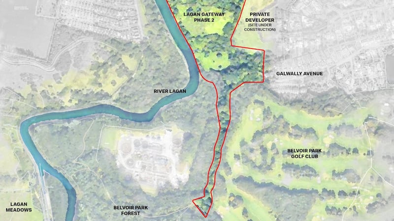 Phase 2 of the Lagan Gateway Project will link Lagan Lands East to Belvoir Forest Park. Image, Belfast City Council