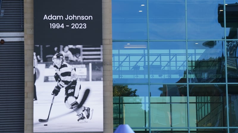 A message board with a tribute to Nottingham Panthers’ ice hockey player Adam Johnson outside the Motorpoint Arena in Nottingham (Jacob King/PA)