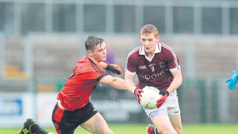 &nbsp;Christopher Bradley of Slaughtneil and Lavey&rsquo;s Eamon McGill will renew rivalries in tonight&rsquo;s Derry SFC clash at Owenbeg<br />  Picture by Margaret McLaughlin