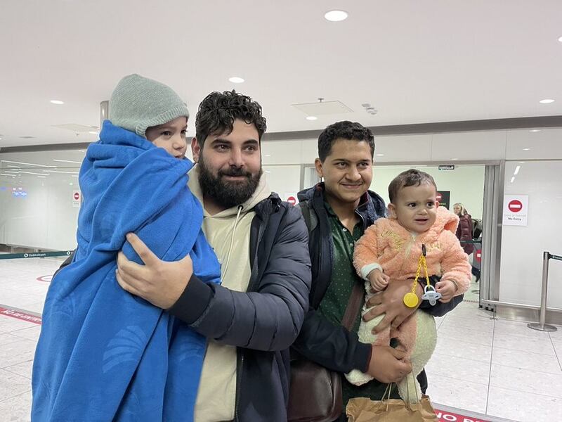 Khalid El Estal pictured after being reunited with son Ali and daughter Sara at Dublin Airport on Sunday. The children arrived in the care of their uncle, Mohammed Jendia. Picture: Mohammed Jendia/X