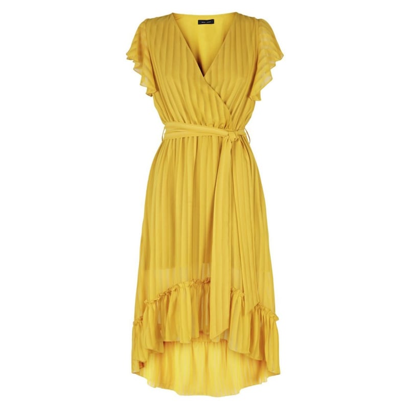 Mustard Stripe Chiffon Ruffle Midi Dress, &pound;27.99, New Look 