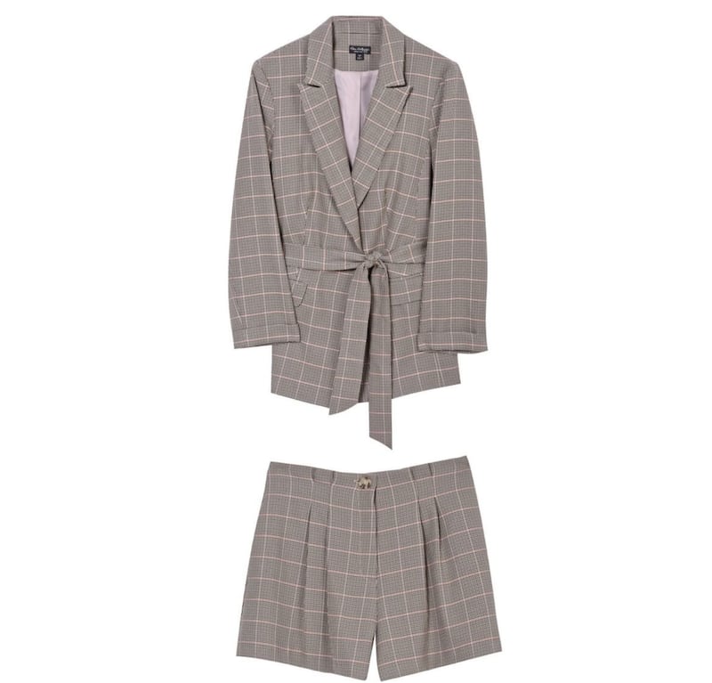 Miss Selfridge Camel Heritage Check Short Suit Two Piece Co-ord, &pound;70, available from Miss Selfridge