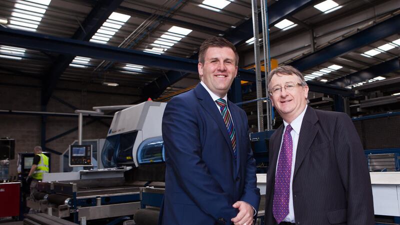 Mark Hutchinson, left, Hutchinson Engineering MD and Damian McAuley, Invest NI at the Hutchinson Engineering open day 