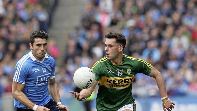 Dublin&#39;s Bernard Brogan and Kerry&#39;s Jack Savage in action during last weekend&#39;s Allianz Football League final Picture by Philip Walsh 