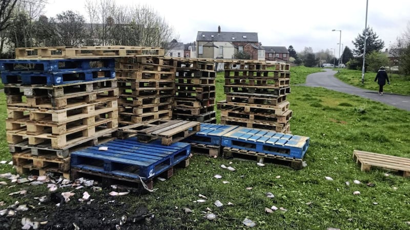 Stacks of pallets at Bloomfield Walkway in east Belfast earlier this month