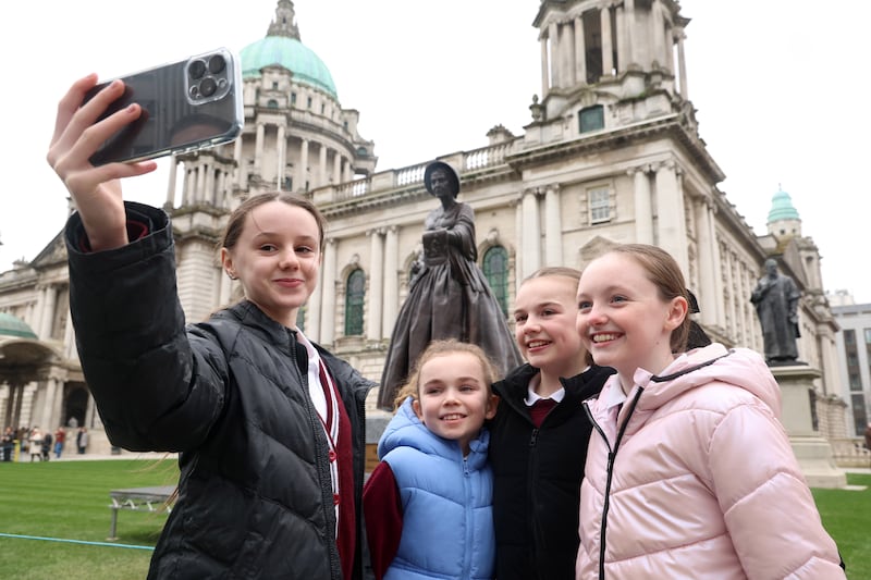 unveiling of two bronze statues at Belfast City Hall