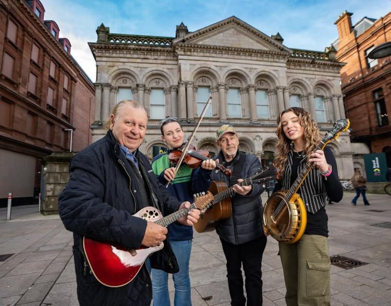 Musicians playing on the streets of Belfast