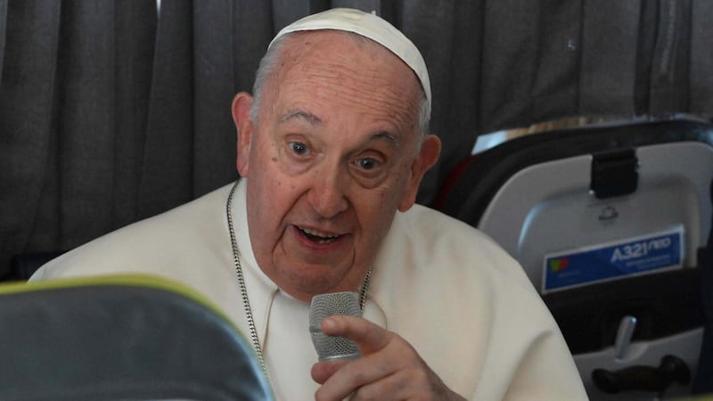 Pope Francis spoke to journalists during a press conference aboard his plane at the end of the 37th World Youth Day in Lisbon (Maurizio Brambatti/Pool Photo Via AP/PA)