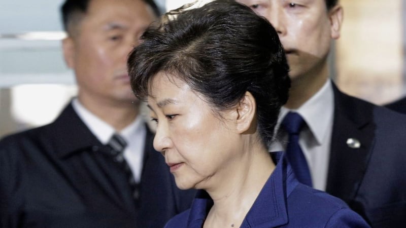 Ousted South Korean President Park Geun-hye arrives at the Seoul Central District Court for hearing on a prosecutors&#39; request for her arrest for corruption PICTURE: Ahn Young-joon/Pool/AP 
