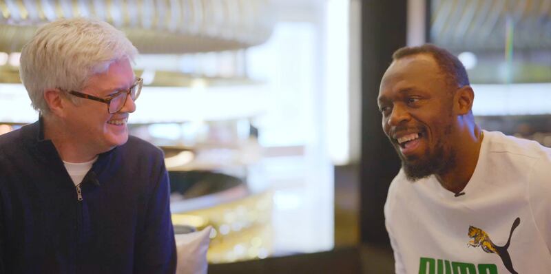 Frank Mannion interviews Usain Bolt for his new documentary feature,  Quintissentially Irish. Pierce Brosnan features in the new documentary film, Quintissentially Irish. PICTURE: c2024 Swipe Films