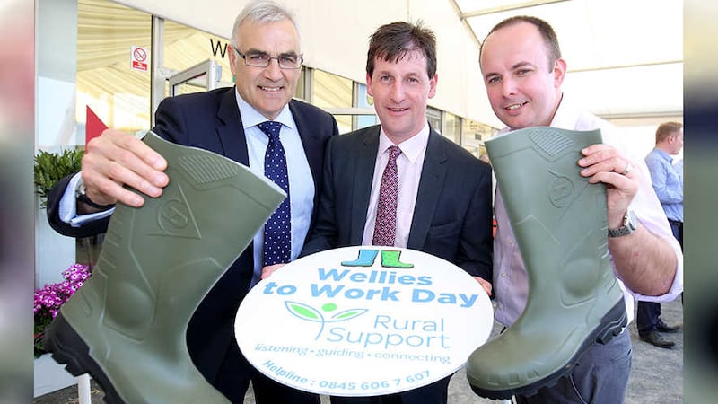 Simple Power Chief Executive Philip Rainey, Ulster Farmers&rsquo; Union Chief Executive Wesley Aston and Rural Support Chief Executive, Jude McCann launch the second &lsquo;Wellies to Work Day&nbsp;