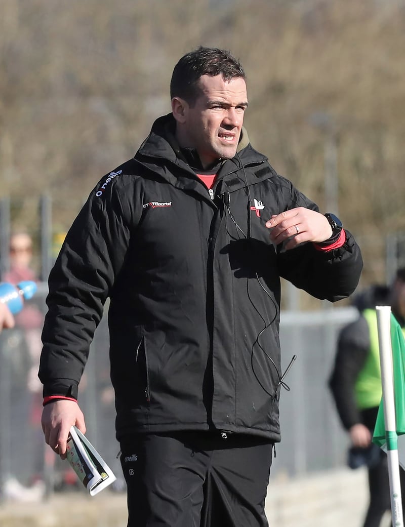 Louth manager Ger Brennan on the line against Donegal during the National Football League match played at Fr Tierney Park in Ballyshannon on Sunday 3rd March 2024. Picture Margaret McLaughlin