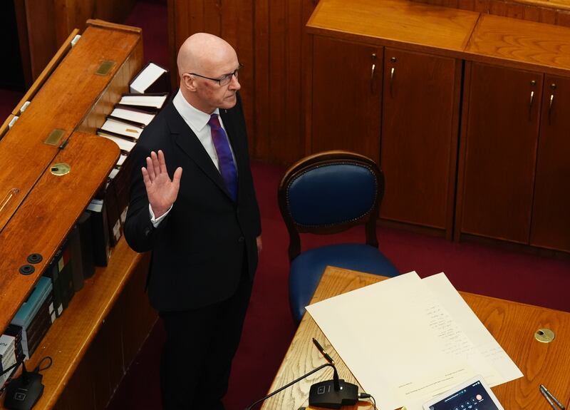 John Swinney took the oath as he was sworn in as First Minister of Scotland and Keeper of the Scottish Seal, at the Court of Session in Edinburgh