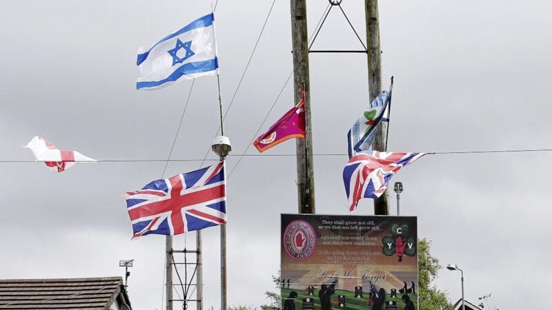 Israeli flags flying on the Killynure Road in Carryduff, close to where new homes are due to be built 