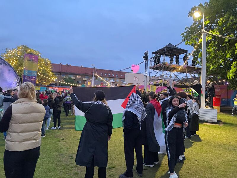 Palestinian protest at Conchita Wurst’s performance.