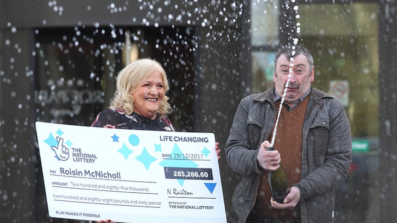 Roisin McNicholl and husband Martin celebrate the Euromillions win&nbsp;