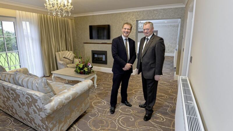 Jeremy Fitch from Invest NI and Eugene McKeever, managing director of McKeever Hotel Group pictured at the Dunadry Hotel, which is undergoing a multi-million pound refurbishment 