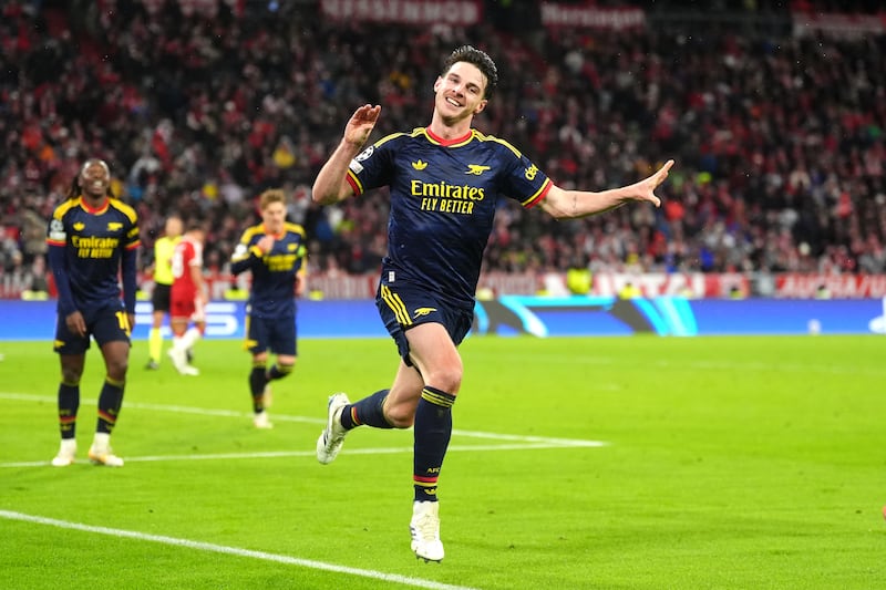 Late Declan Rice strike snatches Arsenal a point at Bayern Munich