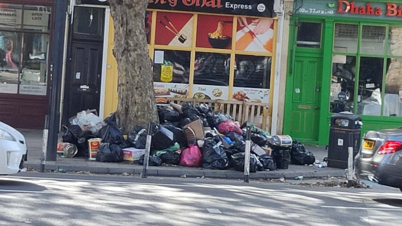 Rubbish piled up on a street in Tower Hamlets (Boyana Damyanova/PA)