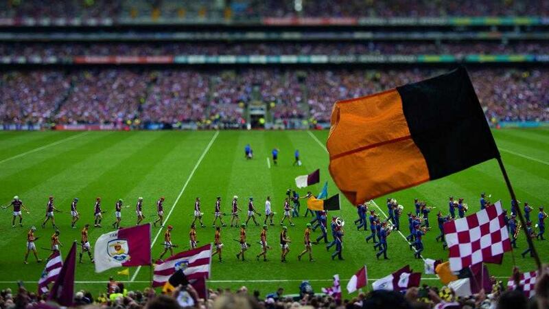 Kilkenny and Galway hurlers walk in the 2015 pre-match parade, and Irish people the world over connect with home. Tension palpable, this is the All-Ireland hurling final. A day like no other. Picture by Brendan Moran / SPORTSFILE
