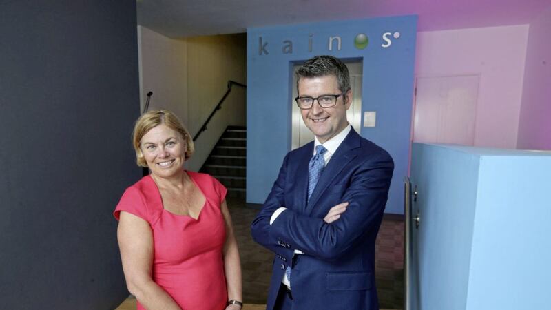 Kainos is investing &pound;8 million in a new research and development project. Pictured are: Tracy Meharg, executive director of Business solutions, Invest NI and Brendan Mooney, CEO of Kainos 